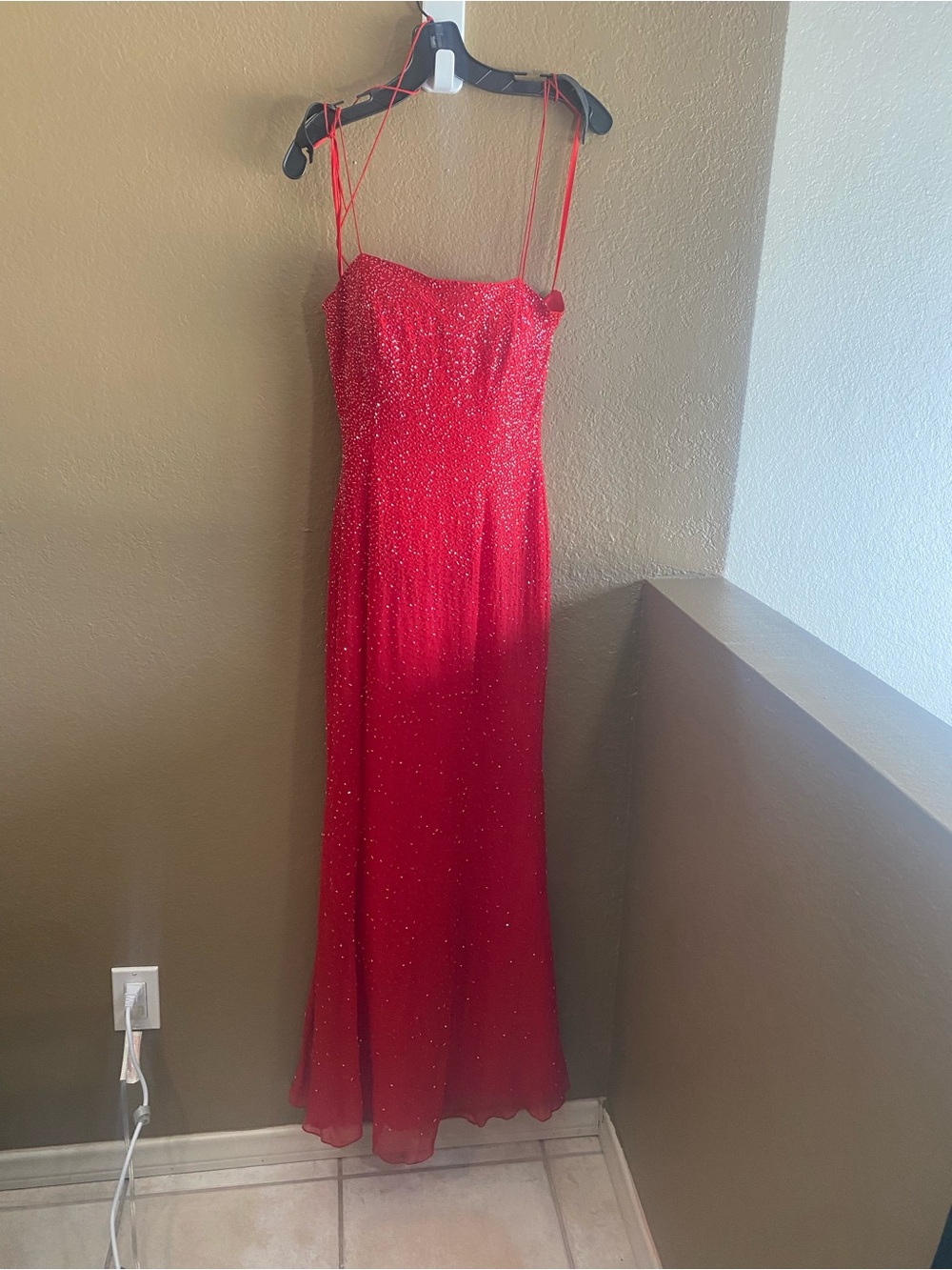 Nina Canacci Red Sparkle Spaghetti-Strap Maxi Dress